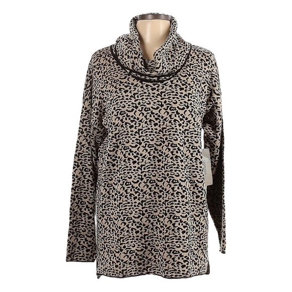 Calvin Klein Latte Cheetah Print Longline Comfy Turtleneck Size L NWT - Picture 1 of 11